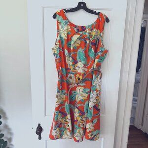 Orange tropical floral dress